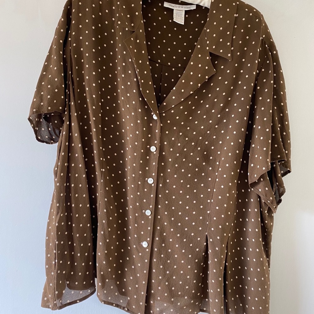 Jones New York 24W Silk  Brown White Polka Dots